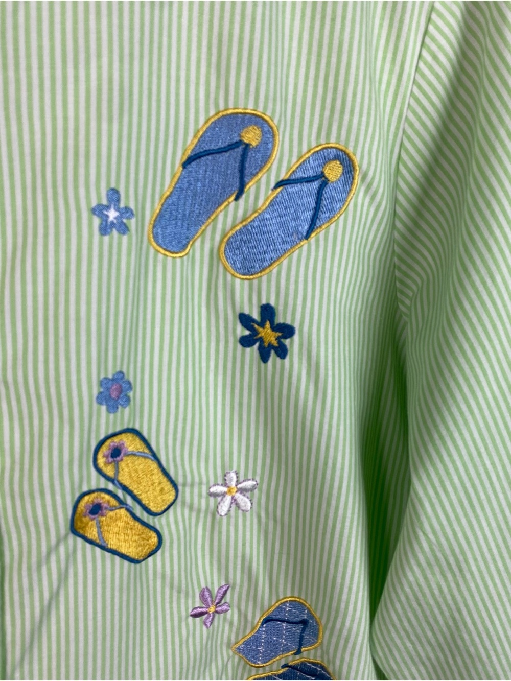 Breckenridge Plus 1X Green 3/4 Sleeve Button Down Shirt Flip Flop Embroidered - Picture 10 of 14